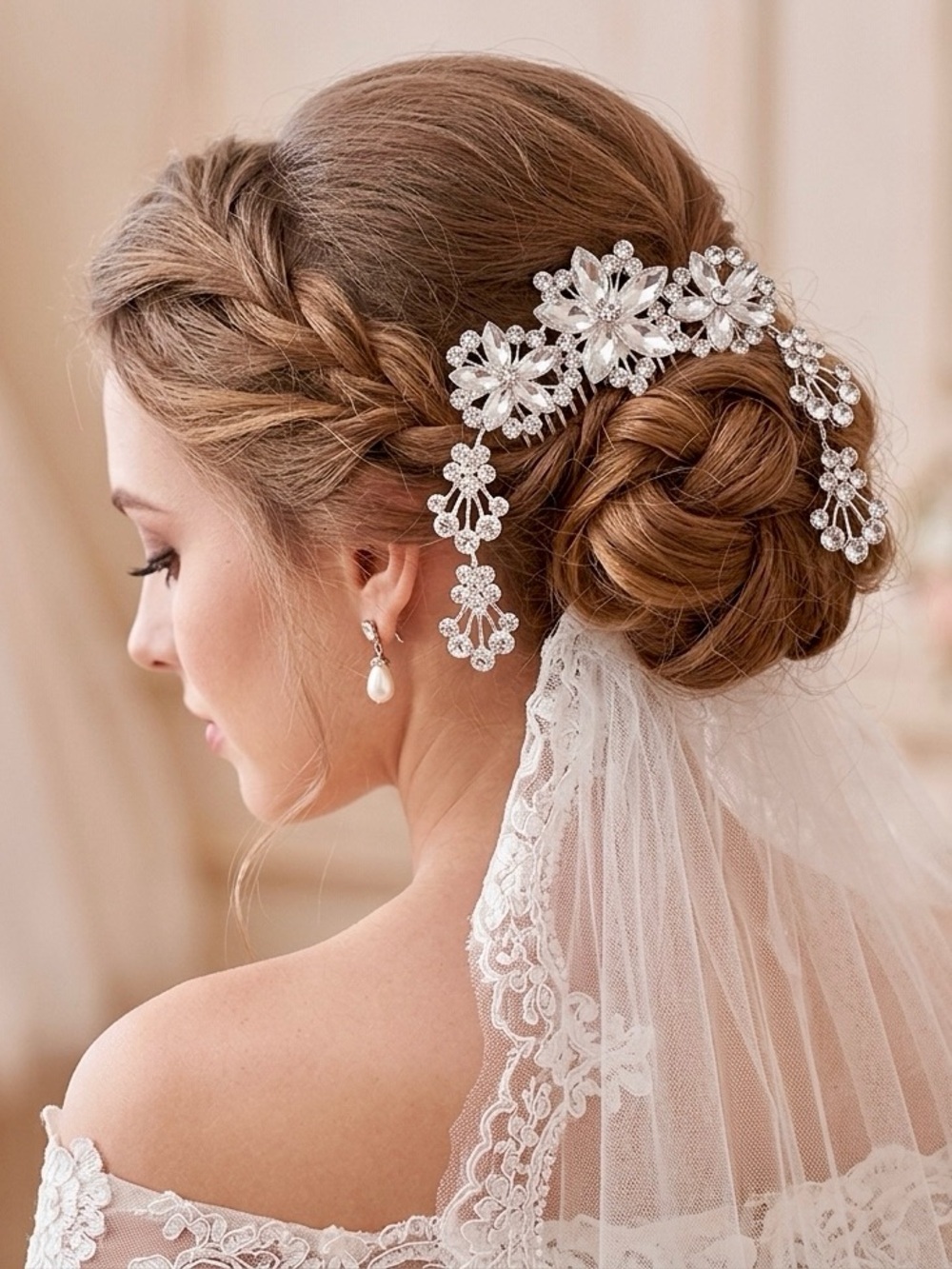 Bendable flower tiara hair comb vine wedding large